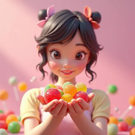 A WOMAN HOLDING GUMMIES