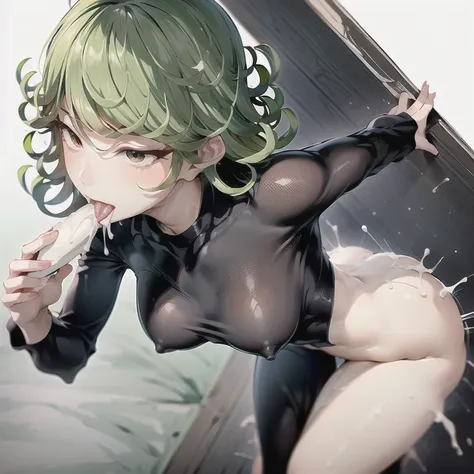 tatsumaki, Tight clothes, 1人の女の子, licking cream,