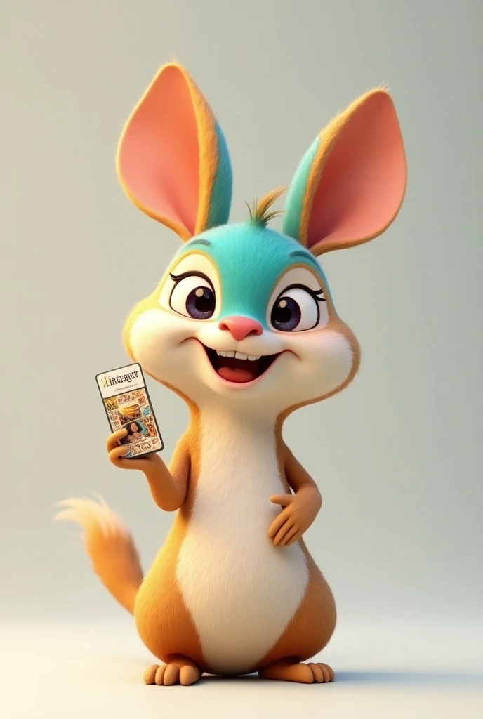 (photorealism:1.2), A cartoon character holding an ID card and facing the camera