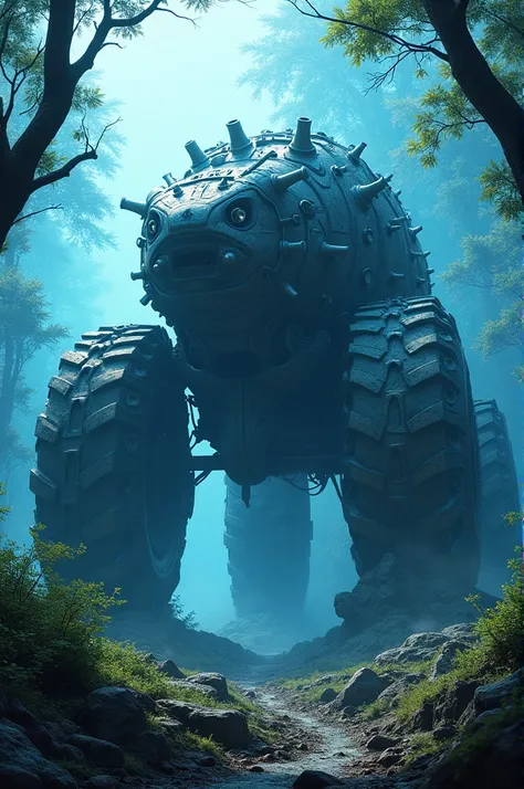 monster car in the forest and trees colour blue 