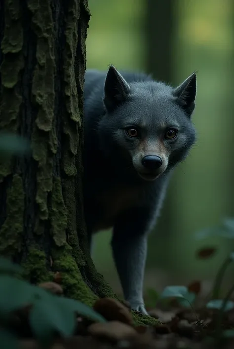 Lorex in the movie The Lorex emerges from behind a tree,  anxious and determined gaze .  The rustling of leaves and the breathing of animals