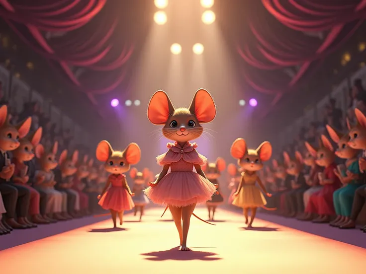 Mice Fashion Show 、Mouse supermodels walk on stage、Mouse Audience 、 high definition、Anime Style