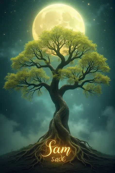 tree of life,  emulating Telperion and luminaires, Moon and Sun ,  the roots writing Sam ,  Sade in letter letter .