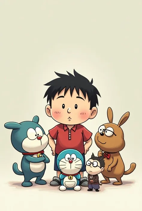 Sinchan , doremon , Oggy , Nobita , hagemaru with gray background