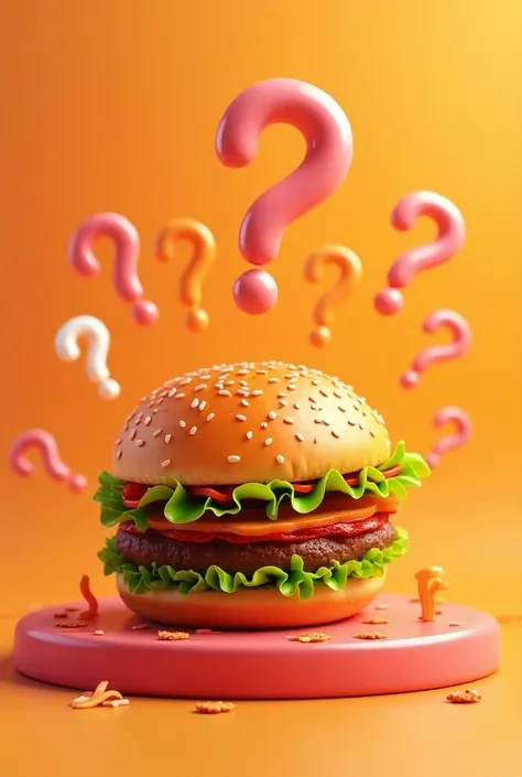  Create a profile icon for a food quiz channel on TikTok. The icon should feature delicious food , like a hamburger or a slice of pizza,  accompanied by a few question marks around .  Use vibrant colors and a simple background to make it flashy ."
Try to d...