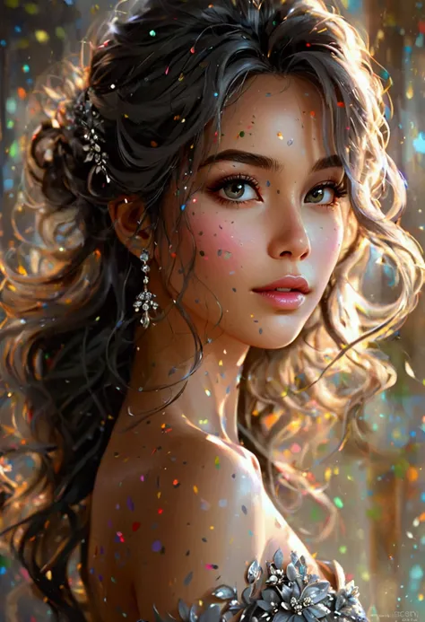 "a vivid and glamorous portrait of a beautiful woman、painted with perfect detail, its elegance and charm are captured in high-re...