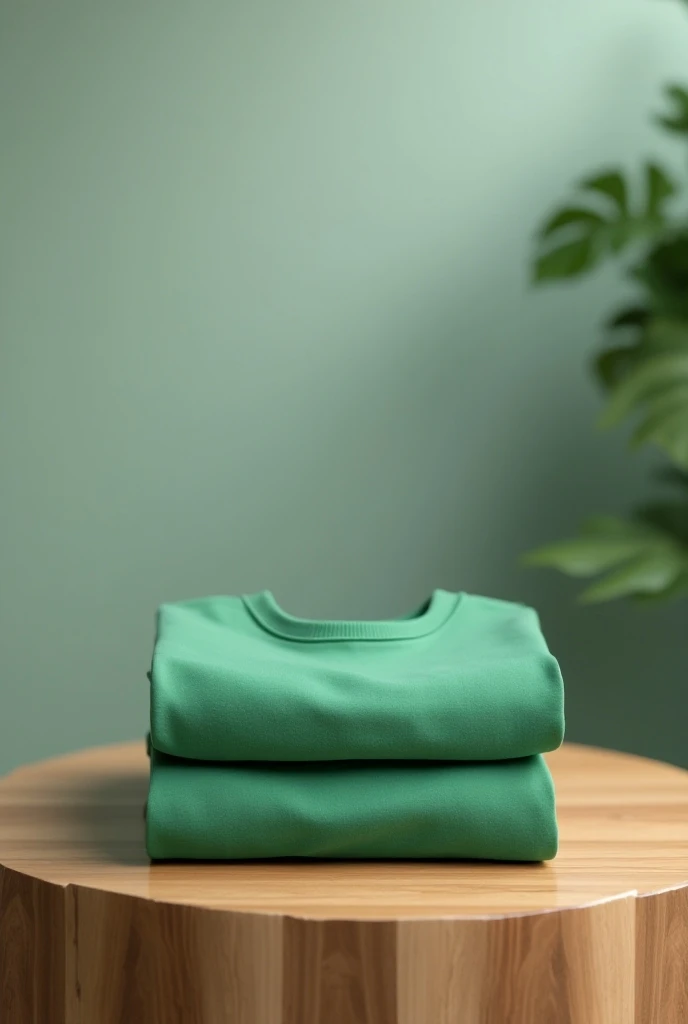 green crew-neck t-shirt ,  short sleeve on a coffee table,