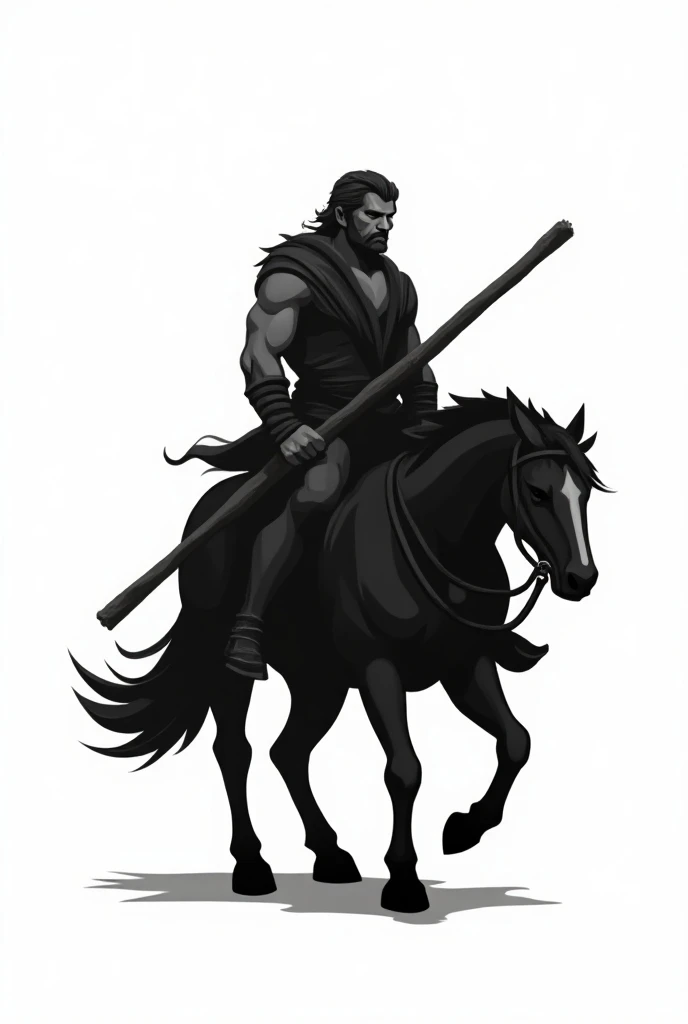 generate a black horse logo with a person on it with a stick