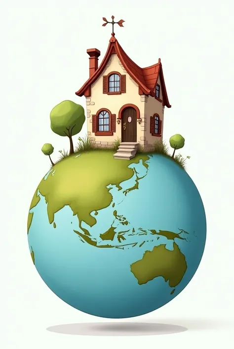 Maison sur globe terrestre no background logo style 