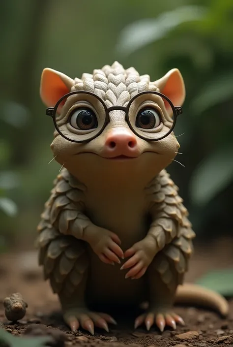 Create an animal with a hoof and glasses that looks like a pangolin