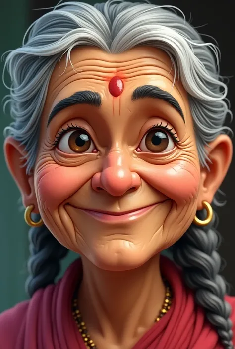 A closeup face of a kerala muthassi, cartoonistic