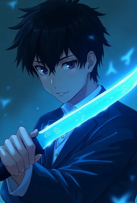 Blue knife、 Handsome Man 、18 years old、Black Hair、Anime Style