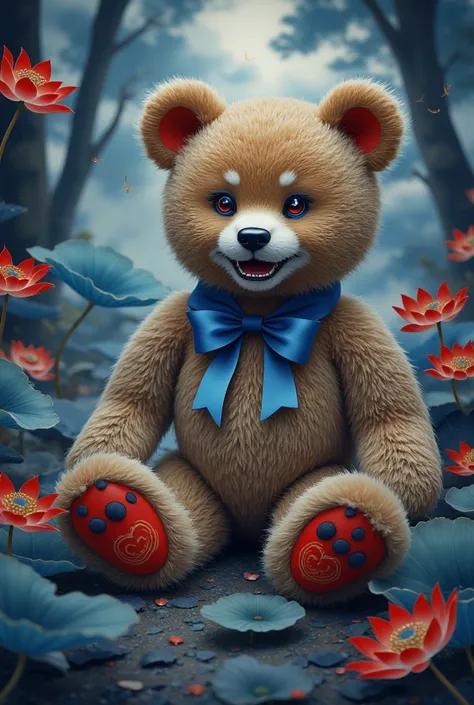 (masterpiece, best quality: 1.2),1 Scary Teddy Bear,Delicate red eyes,giggle,,(),,Take a knife,Low light,forest,,Horror atmosphere,Ultra HD, masterpiece, High Detail, high quality, best quality, high resolution
