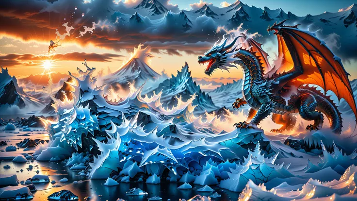 A Masterpiece In 32K Resolution, Supreme Quality, Super Detail, Official Art, Very High-Resolution 32K Wallpaper, Beautiful And Aesthetic, Ultra-Detailed Features, Awe-Inspiring Detail. Set On An Ice-Covered Volcano, Jagged, Frozen Rocks Are Covered With T...