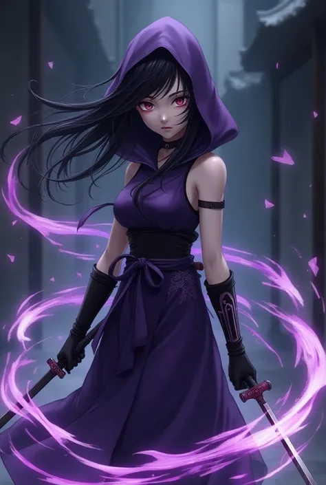 Fille animé. Elle porte une robe hanfu violette sans manches et sans capuche mais ne porte actuellement pas la capuche, ainsi quune robe intérieure noire. Sur son dos se trouve le symbole des Assassins de lOmbre. Sur les manches de sa robe se trouvent des ...