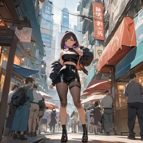 (( best quality)), ((masterpiece)), sletta mercury standing in the background of the city of hong kong,full body