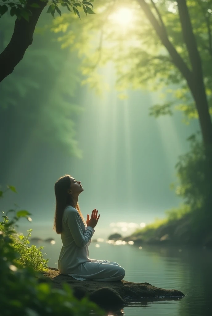 Create a short video of calming nature background while someone is praying in portrait view and not landscape