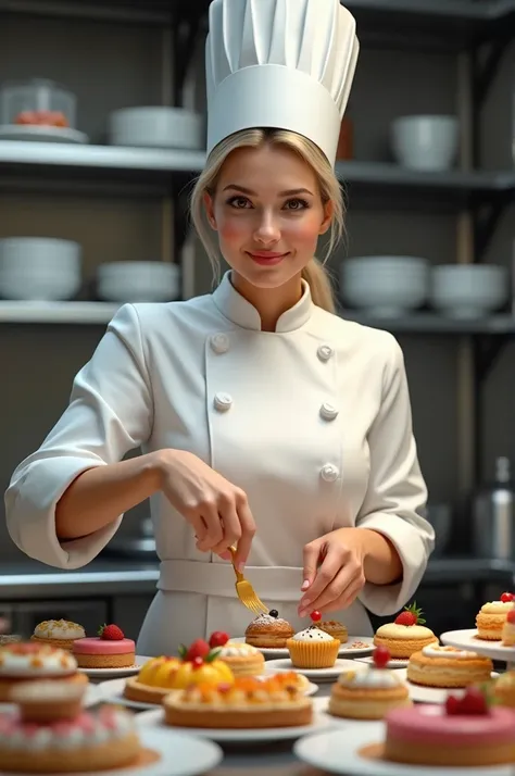 A very realistic female PASTRY CHEF 