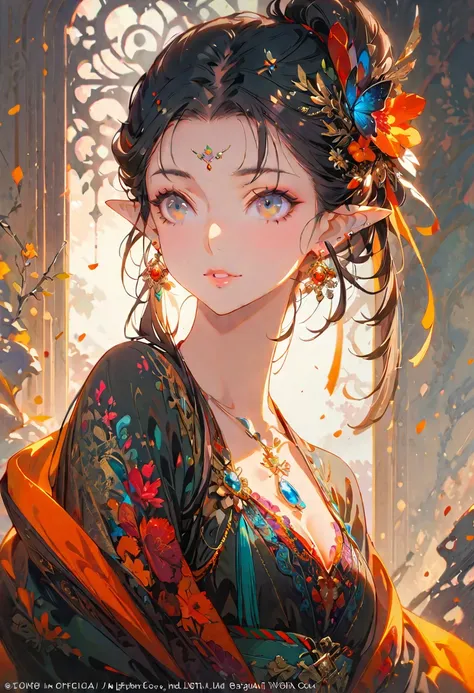 (masterpiece, high quality,  best quality,  Official Art ,  Beautiful and Beautiful  :1.2), (1 Girl),  extremely detailed ,(Fractal Art:1.3), colorful ,Highest detail,Upper body, [Lace],[Jewelry],1 Girl,  alone,  extremely detailed 的眼睛, Hair accessories, J...