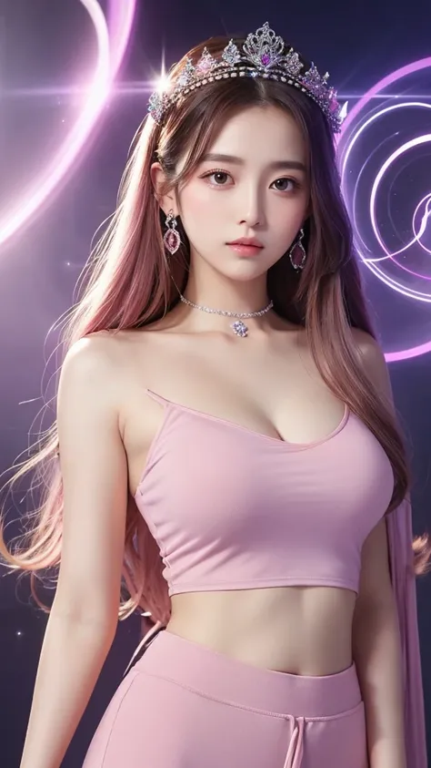 goddess　pale pink
Upper body 　crown　Mysterious　gorgeous
Aura in the background　 facing the front　Clothes up to the neck 　Clothes that don&#39;t expose skin

