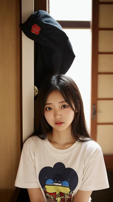 1 girl in a cute t-shirt, Japanese female college student