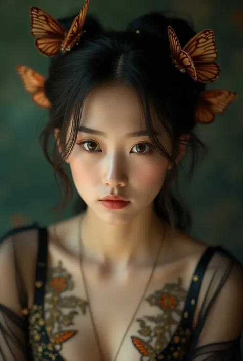 18 year old Asian girl, Real people,   cosplay A woman in a seductive outfit ,   painted with Chinese mythological elements  .   She dressed in a minimalist  ,  shape with sophisticated alternation ,   of decorative magic attached to her hair and body  ,  ...