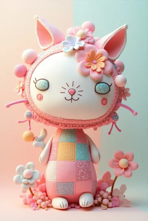  cute fabric patchwork、pop、Highest quality、Ultra delicate、3d,4D ,、 pastel color、popアップ、back