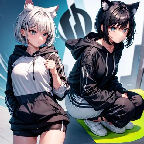 Cat ears　　　Cat tail　 short hair　Racing pants　 hoodie　