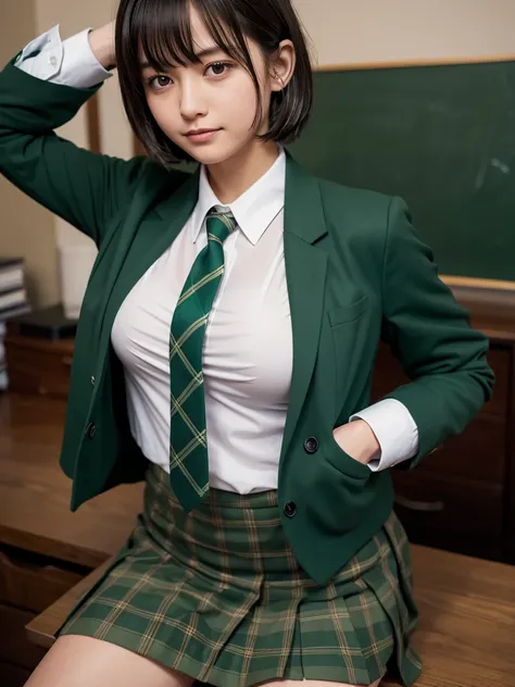 ｛wet blazer and dark green tie ｝,     wet clothes ,cute short haired high school girl wearing blazer and long Plaid dark green tie,   ｛｛｛｛｛｛see through｝｝｝｝｝｝, cute short-haired schoolgirl wearing a pleated Plaid skirt ,Panty shot,Cute short-haired schoolgi...