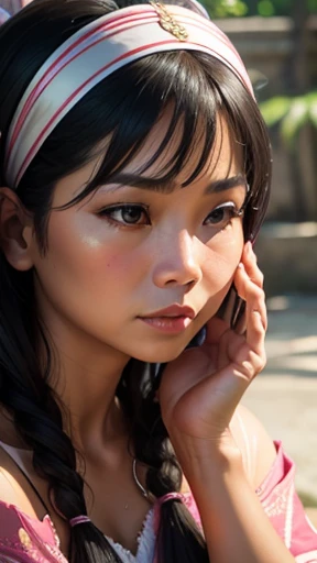  A Filipino woman focusing on her face