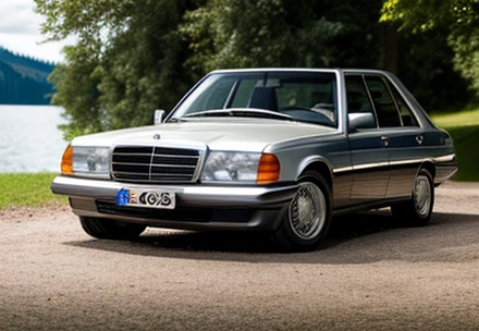 Benz​ 190e​ car Parking by the lake high resolution