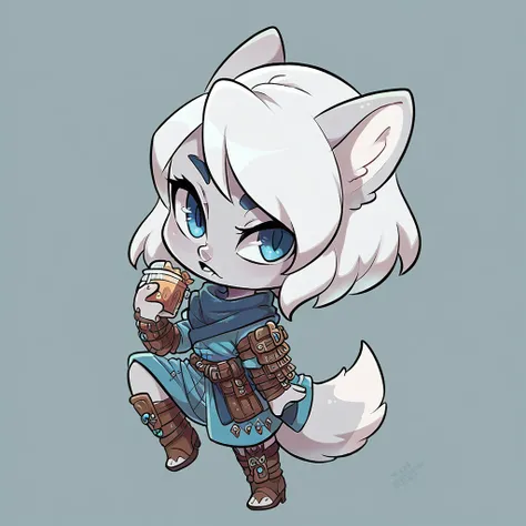 Little Fox, female, silver skin, blue eyes,  , , Alone,  , white hair, , Chibi