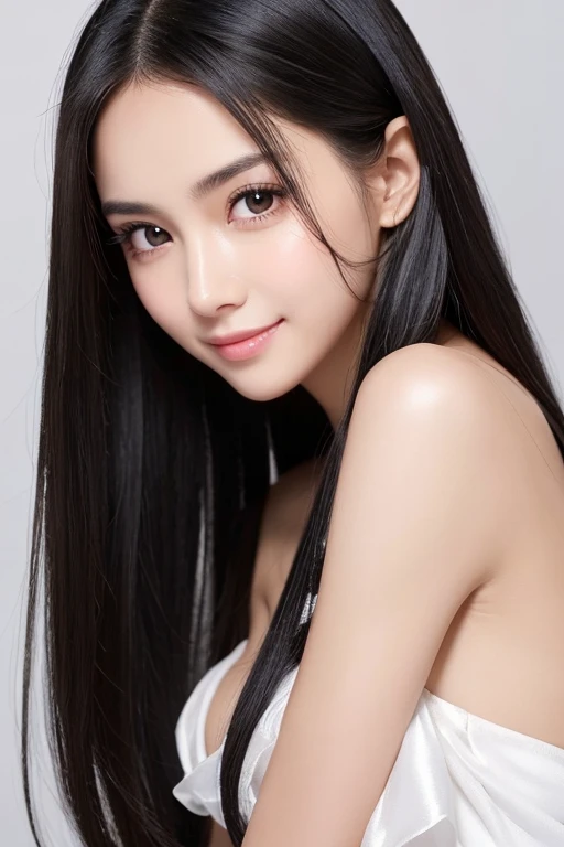 Beautiful silky skin,Smile in the middle,Unparalleled beauty,Extraordinary sexy beauty,Beautifully gentle and bright expression,Sexy and refreshing look,A perfect beautiful pretty face is hidden by shiny black silky hair,Beautiful facial hair,very cute、bea...