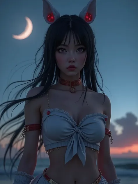 Sailor Moon Tsukino Usagi dark fantasy style, European and American face, realistic, retro, sexy and beautiful, leaked full body photo, moon in the background