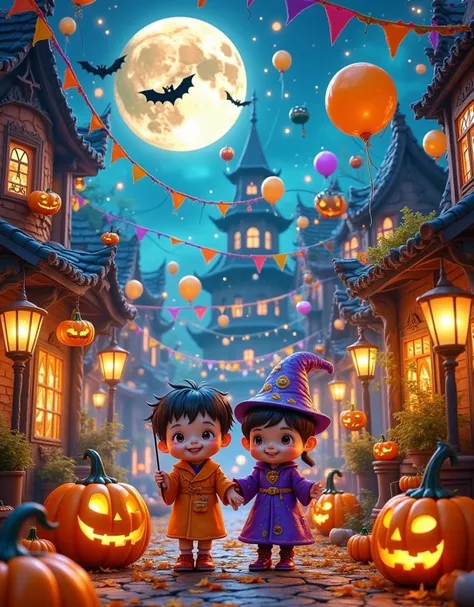 (tmasterpiece), ( super detailed :1.3)，best quality，(flash:1.2)，( fantasy halloween world :1.4)，( van gogh halloween :1.5),((( d...