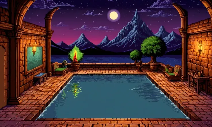 TSR 8 bit computer game. Pool of Radiance, Exploration artwork, party has encountered monsters, 8 bit art
