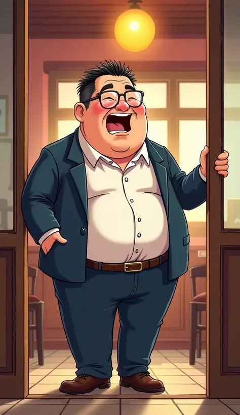 여기 SeaArt AI에서 사용할 수 있는 영어 프롬프트입니다:

**English Prompt:**

"A humorous scene in a Korean webtoon style featuring a middle-aged man in his 40s with a slight belly and thinning hair. He wears glasses and a suit, his face slightly flushed from drinking. The ma...