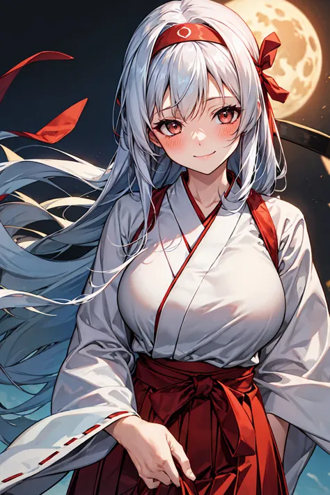 (NSFW)best quality, masterpiece, highres, solo, {shoukaku_kantaicollection:1.15}, long_hair, hairband, white_hair, brown_eyes, smile, headband, blush, muneate, 1girl, japanese_clothes, looking_at_viewer,White hakama, hakama_skirt, red_hakama, red_headband,...