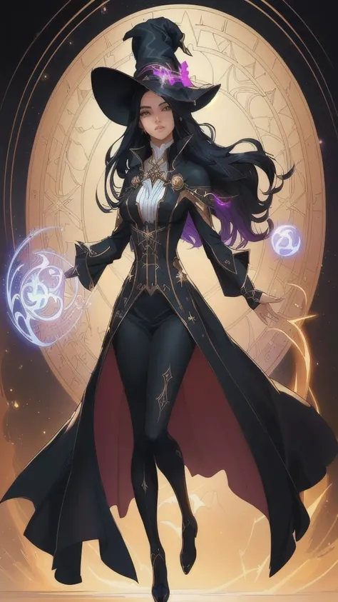  a woman dressed in a witch costume, extremely detailed artgerm, full portrait of elementalist, ig model | artgerm, black - haired mage, artgerm style, style artgerm, ! dream artgerm, beautiful celestial mage, in the style artgerm, trending artgerm, female...