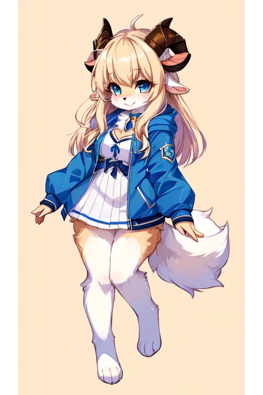 anime girl with goat horns and a blue jacket, female furry mini cute style, fullbody commission for, female fursona, furry character, full body portrait of a short!, furry fursona, commission for high res, fursona furry art commission, pov furry art, furry...