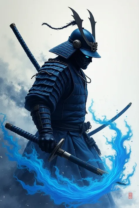 whole body、Wear a helmet from head to foot,whole body姿,masterpiece、最 High Resolution 、 High Resolution 、 detailed description 、beautiful、art、whole body姿,One samurai、青い炎に囲まれた侍のwhole body姿、beautiful甲冑、Samurai wielding a sword、flowing motion、 Sharp-Eyed Samur...