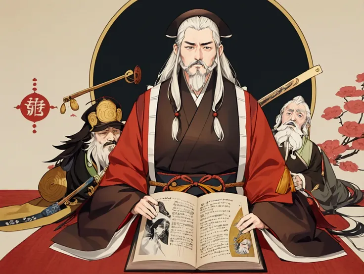 Enlarged view of a picture of a man with a beard , katsura masakazu, Confucius and Jury Trial, Shikanosuke Hachigaki, Masakazu Katsura, Written by Emperor Xuande, by Kanō Motonobu, Kano Sanraku ,  hoshino yukinobu 