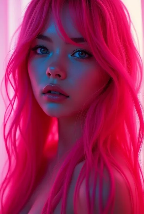  Better quality:1.2), extremely detailed,  a girl with long hot pink hair and hot pink eyes 