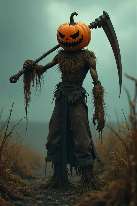 Scarecrow pumpkin Head with sycth