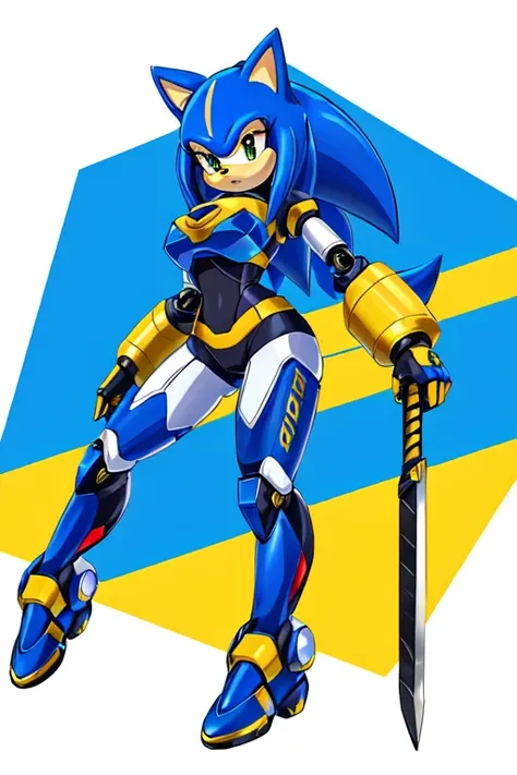 sonic the hedgehog by on devite, sigma female, sonic oc, katana zero video game character, based on bumblebee, emma bot queen, from sonic, as a retrofuturistic heroine, high quality fanart, badass pose, merged character, as a retro futuristic heroine, some...