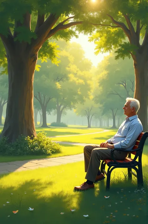 A men sitting in the park in summer 