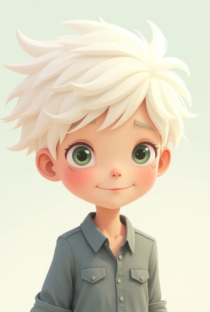  Cartoon white boy with fine lines and light green eyes and white hair with a slightly sexy air 
