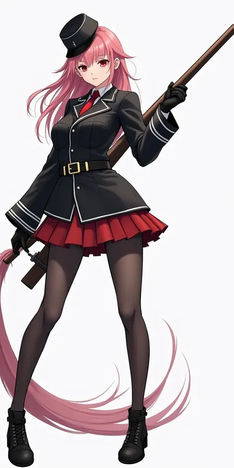 ((  of the best quality)), (( Masterpieces)), ( Details) , 1 girl , Beautiful girl , Pink hair , Red eyes , German military student uniform