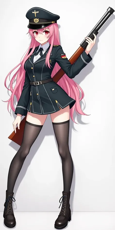 ((  of the best quality)), (( Masterpieces)), ( Details) , 1 girl , Beautiful girl , Pink hair , Red eyes , German military student uniform