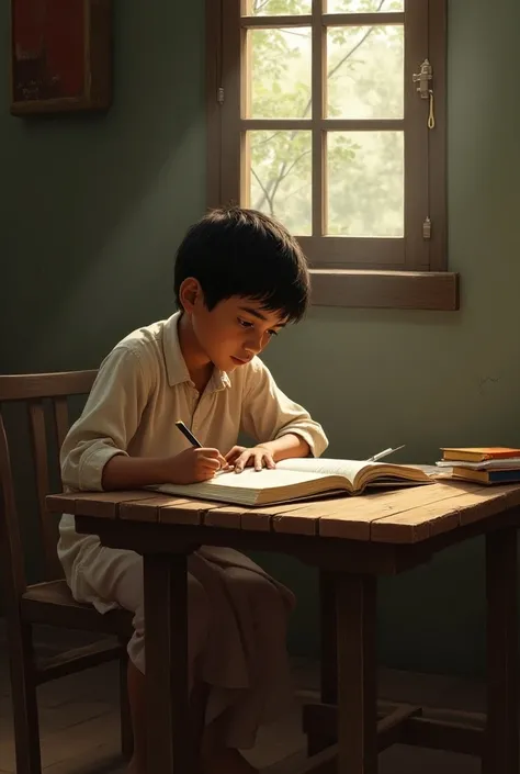 Indian boy read with table